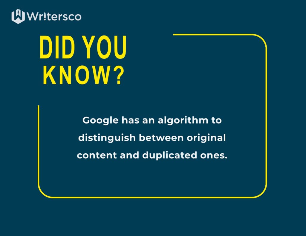 Google as an algorithm for distinguishing between original content and duplicate ones