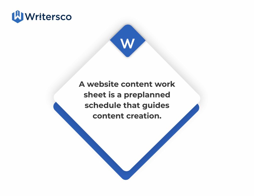 A website content worksheet is a prepared schedule that guides content creation