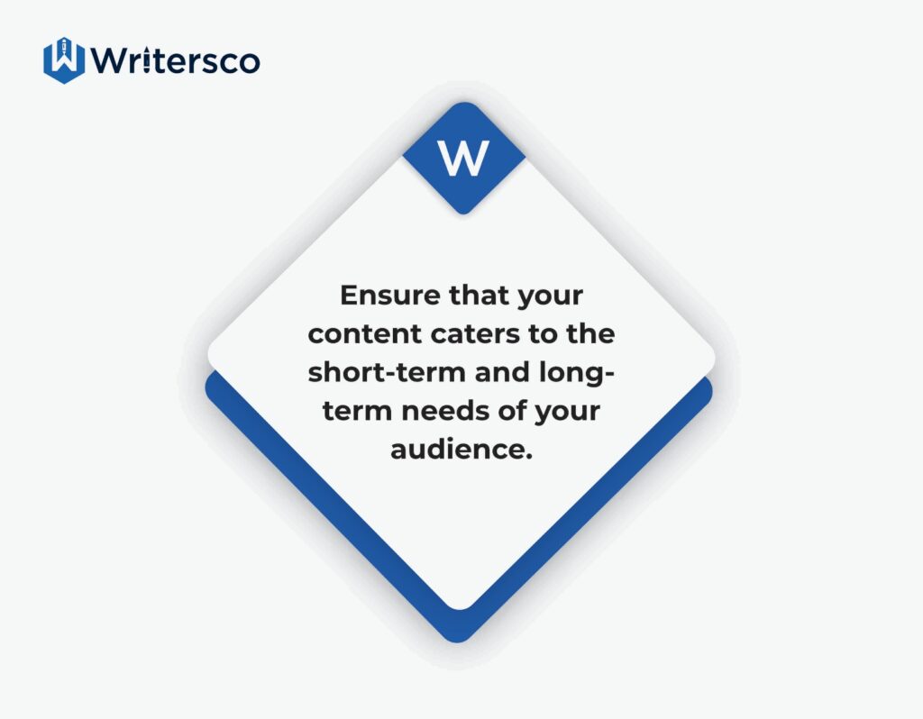 Ensure that your content caters to the short-term and long-term needs of your audience.