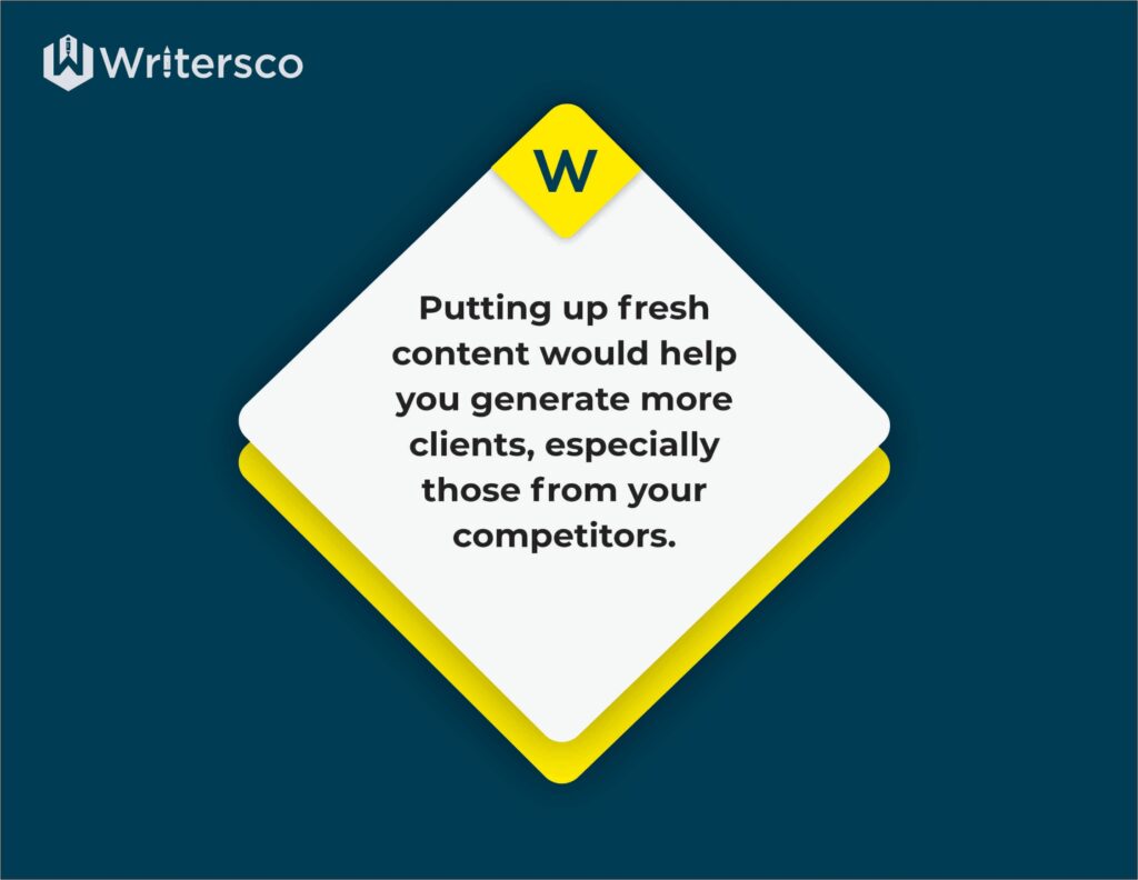 Putting up fresh content will help you generate more clients.