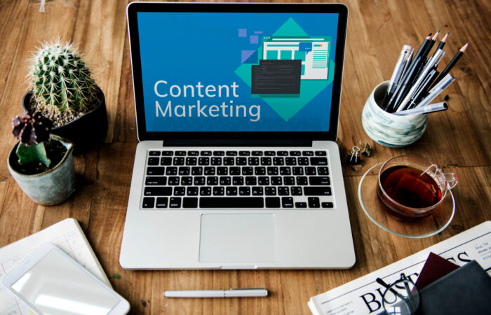 Open laptop with the words content marketing written on the screen. Content marketing in Nigeria