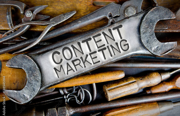 Illustration of content marketing tools using an engine tool set.