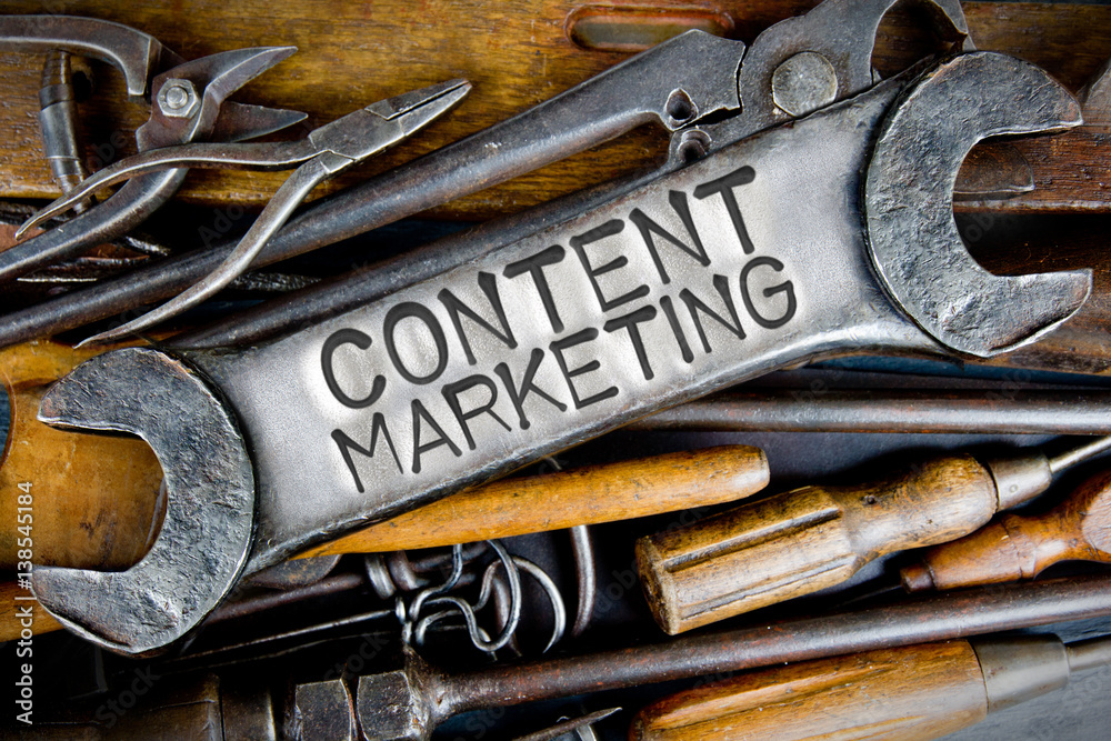 Illustration of content marketing tools using an engine tool set.